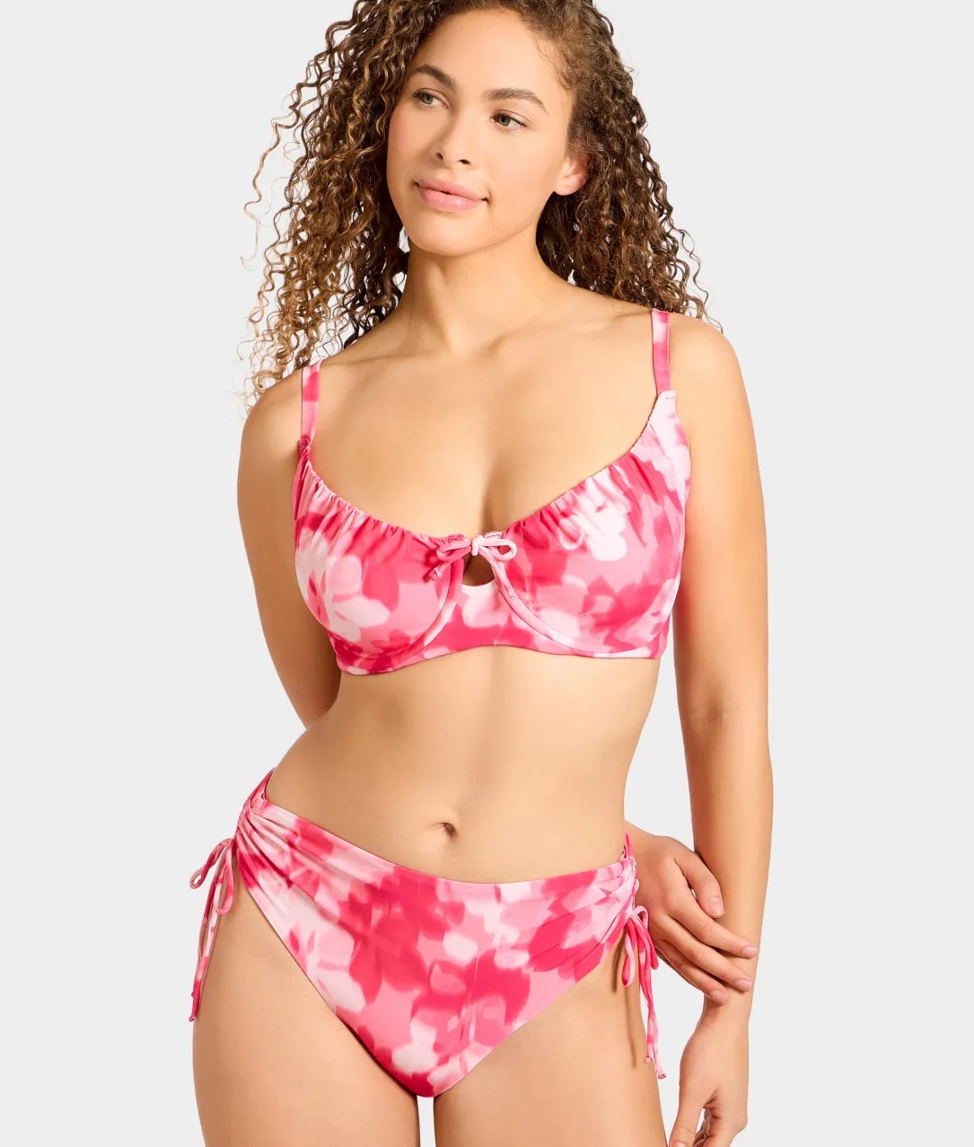 Adjustable Side Shirring High-Waist Bikini Bottom