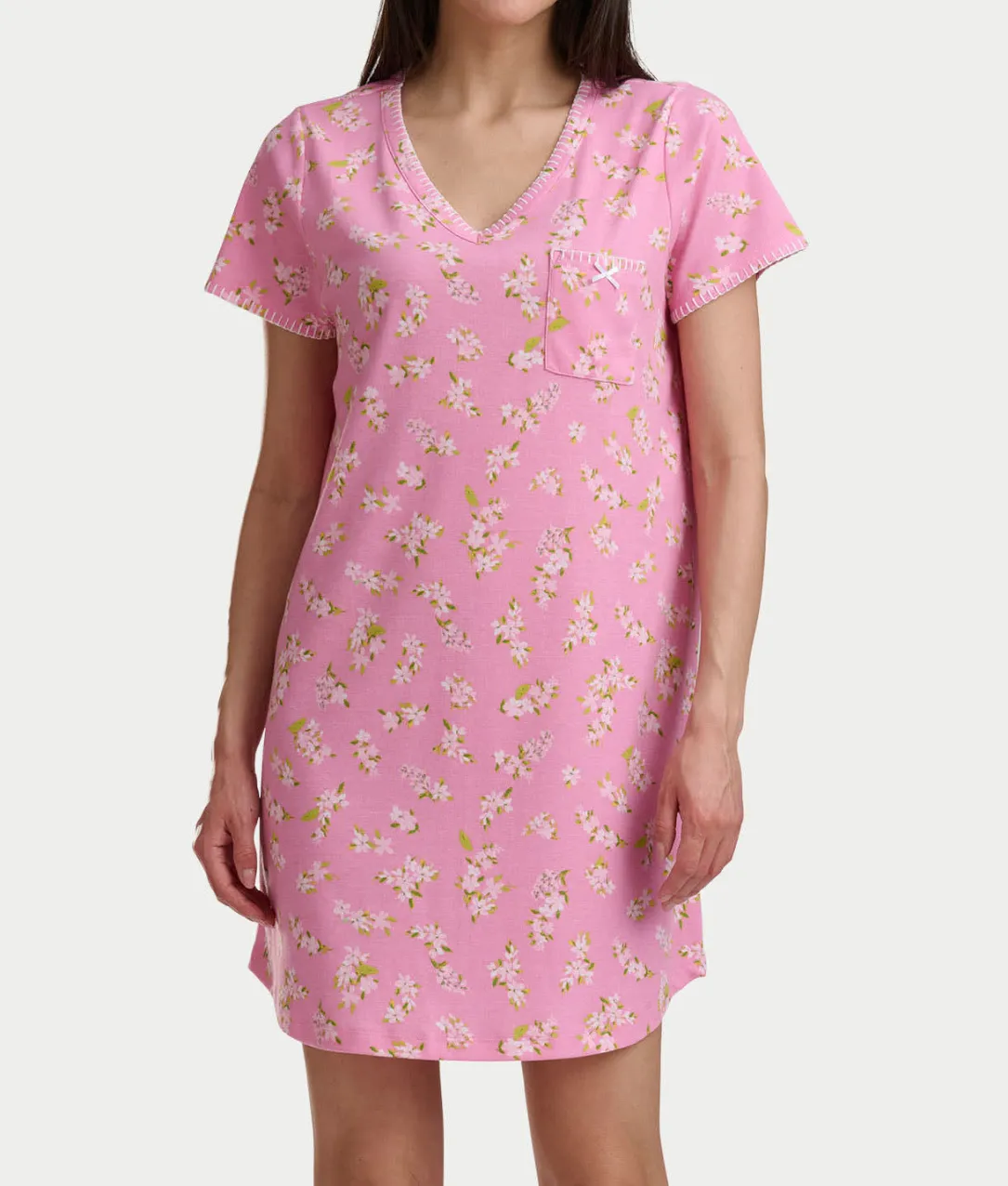 Blanket Stitching Knit Sleep Shirt