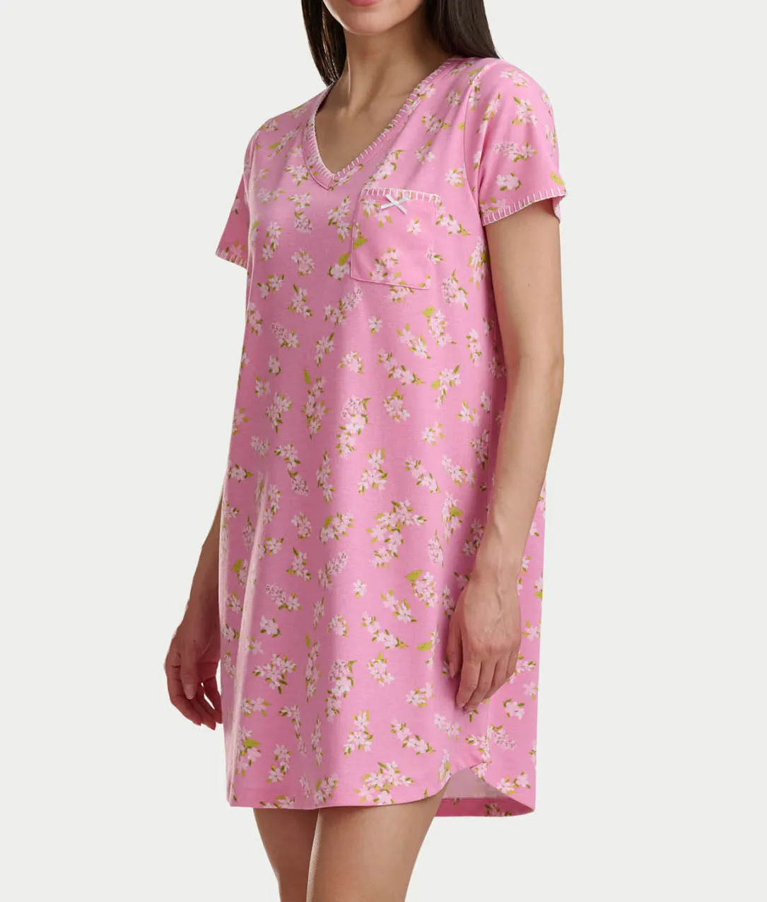 Blanket Stitching Knit Sleep Shirt