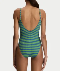 Cable Stripe V-Neck One-Piece Swimsuit