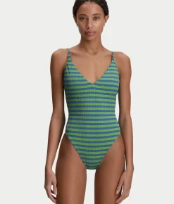 Cable Stripe V-Neck One-Piece Swimsuit
