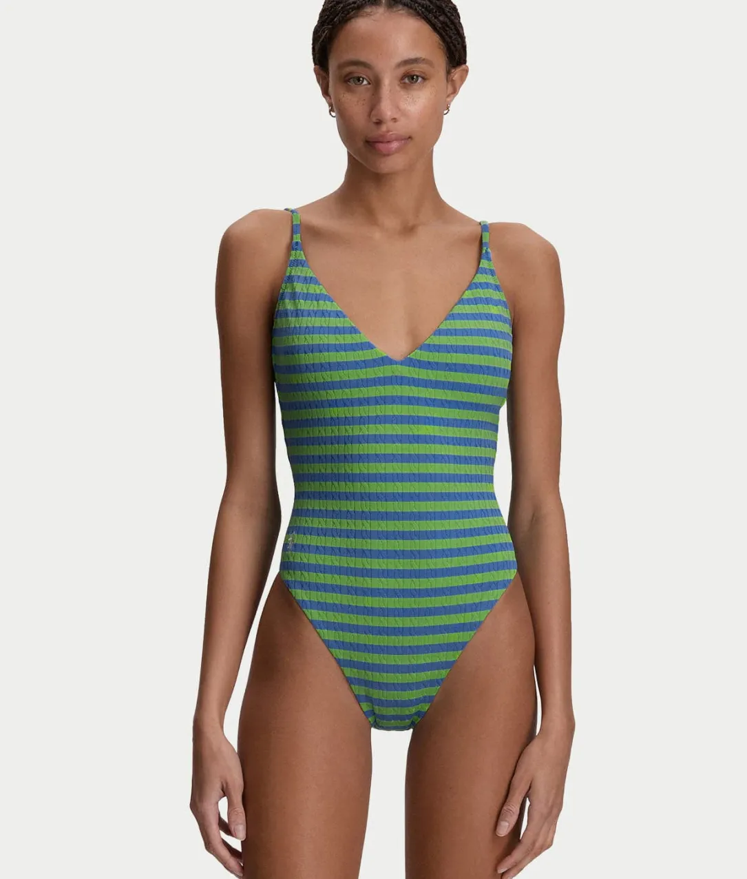 Cable Stripe V-Neck One-Piece Swimsuit
