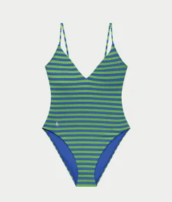 Cable Stripe V-Neck One-Piece Swimsuit