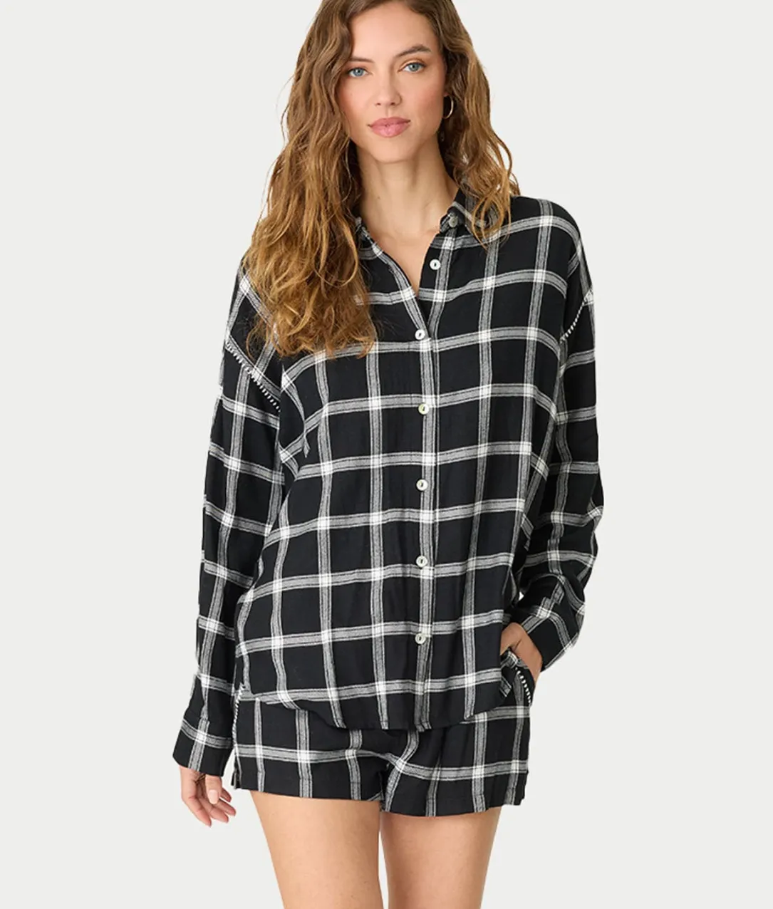 Cozy & Chic Woven Plaid Pajama Shorts Set