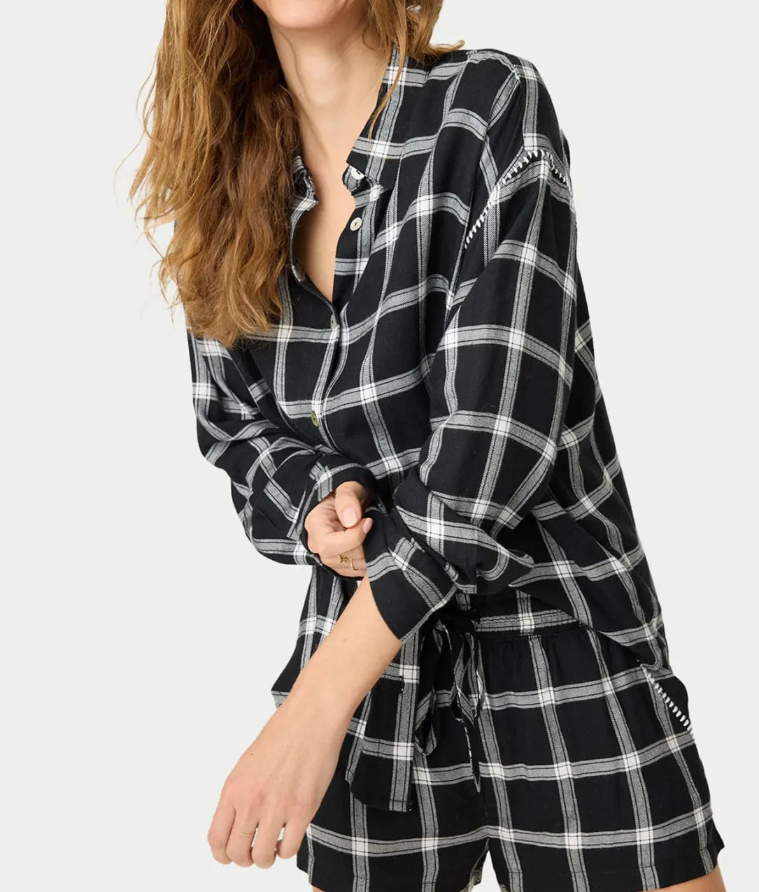 Cozy & Chic Woven Plaid Pajama Shorts Set