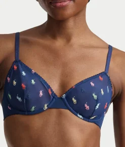Embroidered Pony Mesh Unlined Demi Bra