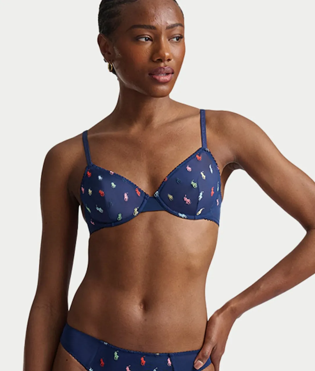 Embroidered Pony Mesh Unlined Demi Bra