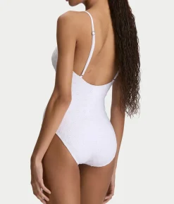 Eyelet Solids Keyhole One-Piece Swimsuit