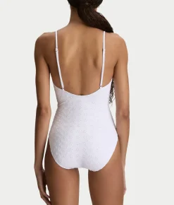 Eyelet Solids Keyhole One-Piece Swimsuit