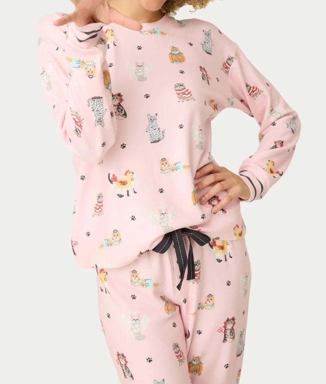 Feline Spooky Halloween Cat Knit Pajama Set