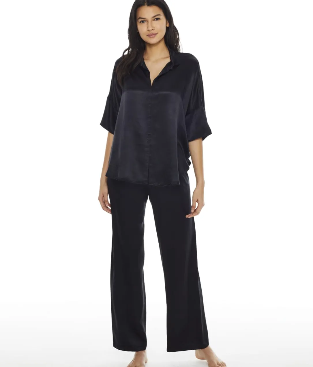 Fran Satin Notch Collar Pajama Top