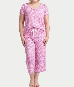KN Cool Short Sleeve Henley Knit Cropped Pajama Set