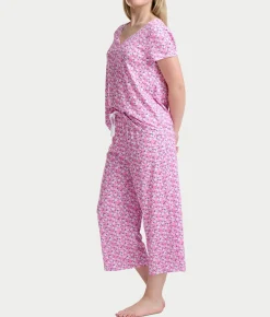 KN Cool Short Sleeve Henley Knit Cropped Pajama Set