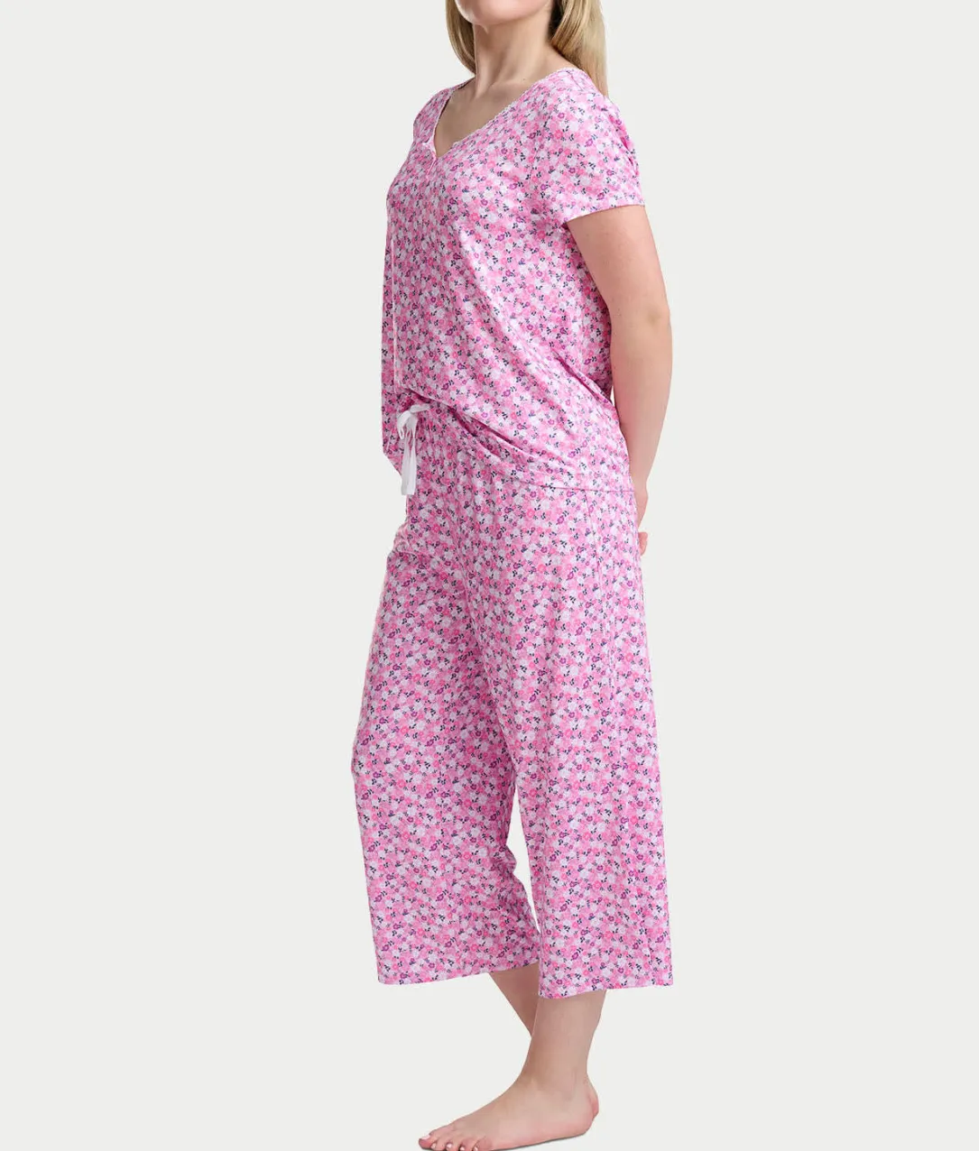 KN Cool Short Sleeve Henley Knit Cropped Pajama Set
