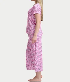 KN Cool Short Sleeve Henley Knit Cropped Pajama Set
