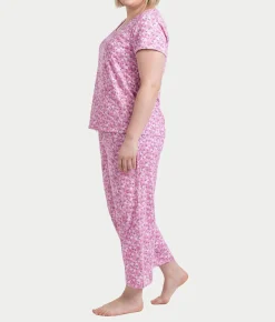 KN Cool Short Sleeve Henley Knit Cropped Pajama Set