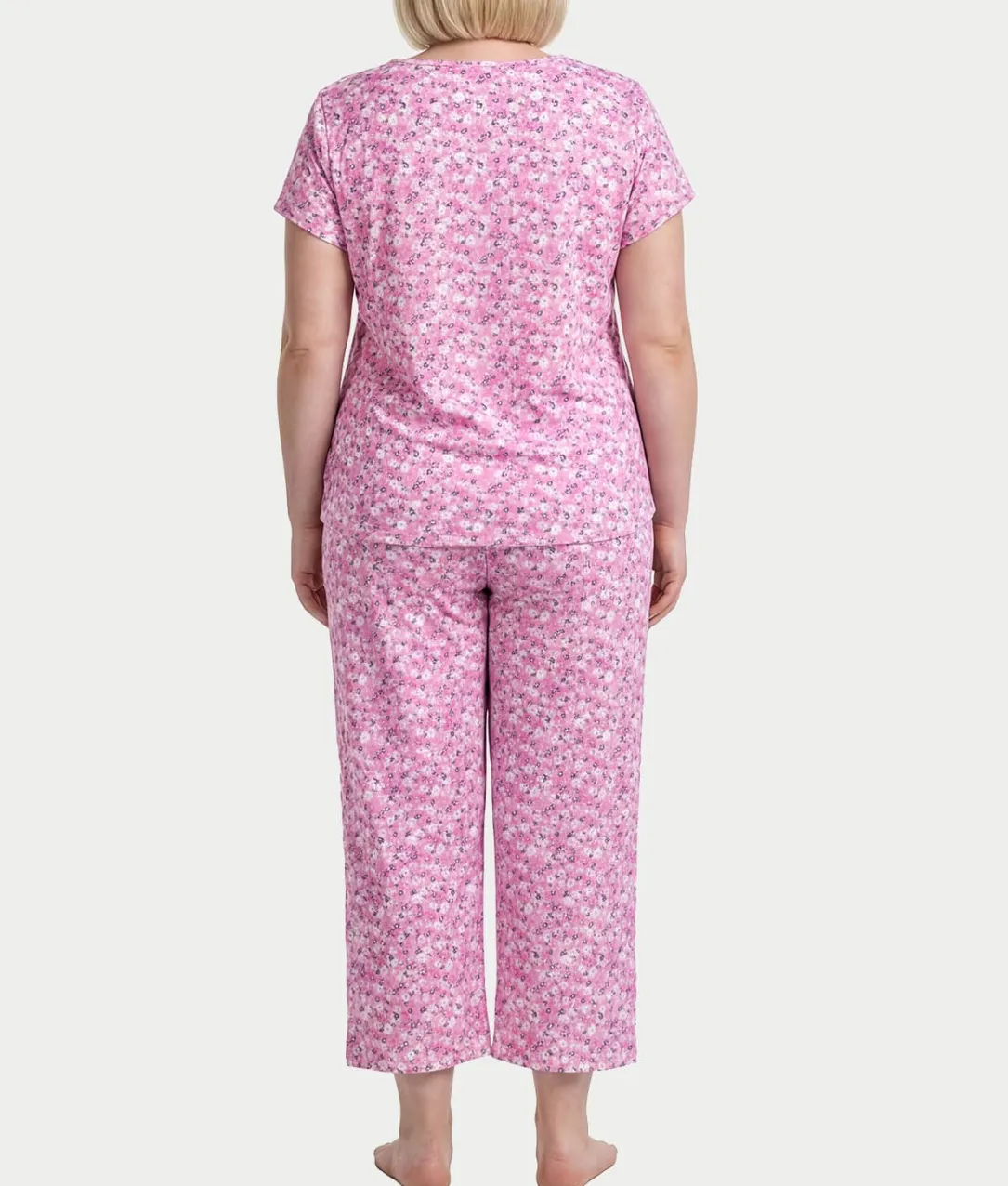 KN Cool Short Sleeve Henley Knit Cropped Pajama Set