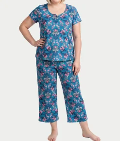 KN Cool Short Sleeve Henley Knit Cropped Pajama Set