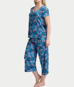 KN Cool Short Sleeve Henley Knit Cropped Pajama Set
