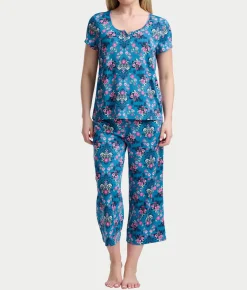 KN Cool Short Sleeve Henley Knit Cropped Pajama Set