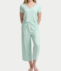 KN Cool Short Sleeve Henley Knit Cropped Pajama Set