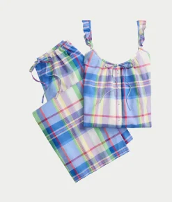 Madras Plaid Ruffle Cami Woven Pajama Set