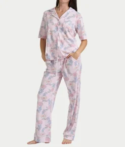 Notch Collar Elbow Sleeve Pajama Set