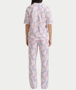 Notch Collar Elbow Sleeve Pajama Set