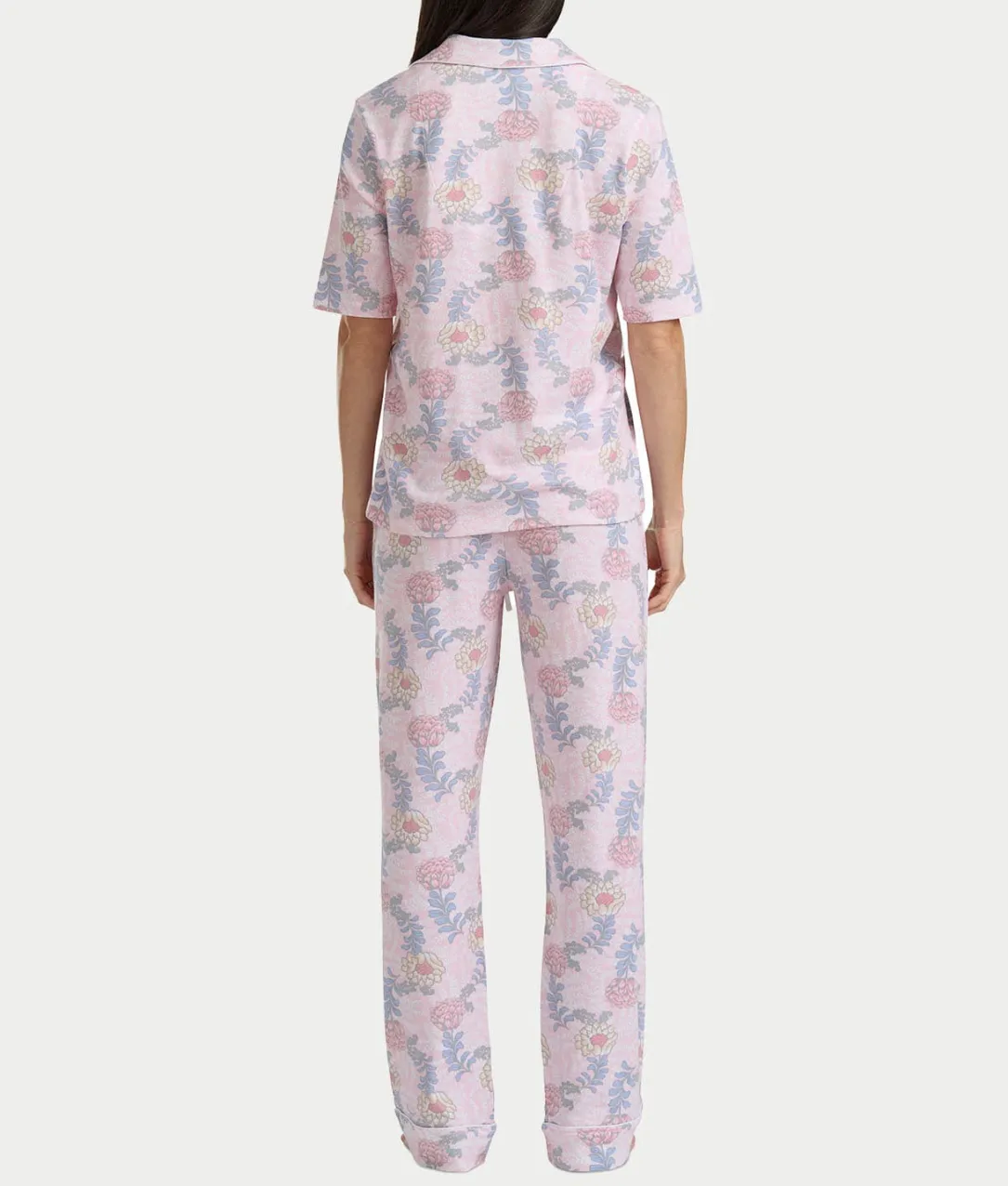 Notch Collar Elbow Sleeve Pajama Set