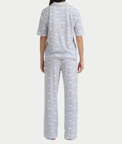 Notch Collar Elbow Sleeve Pajama Set