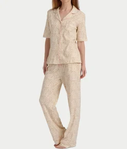 Notch Collar Elbow Sleeve Pajama Set