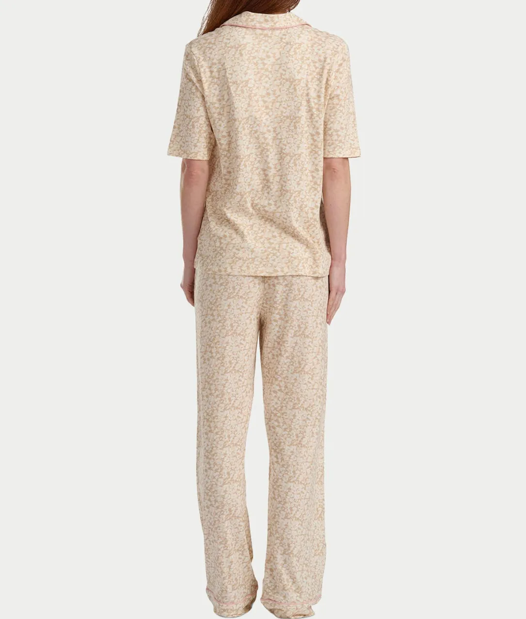 Notch Collar Elbow Sleeve Pajama Set