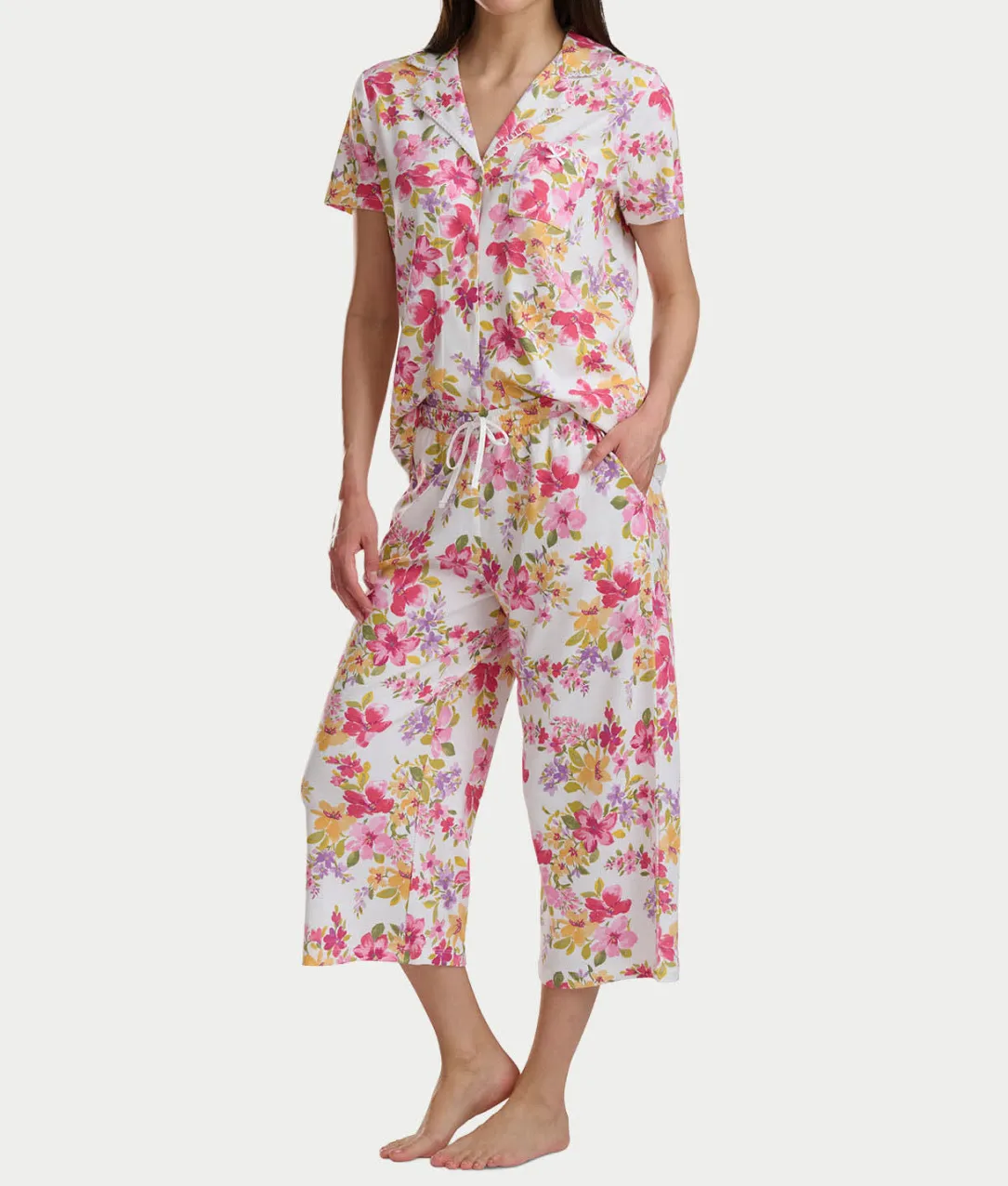 Notch Collar Knit Capri Pajama Set
