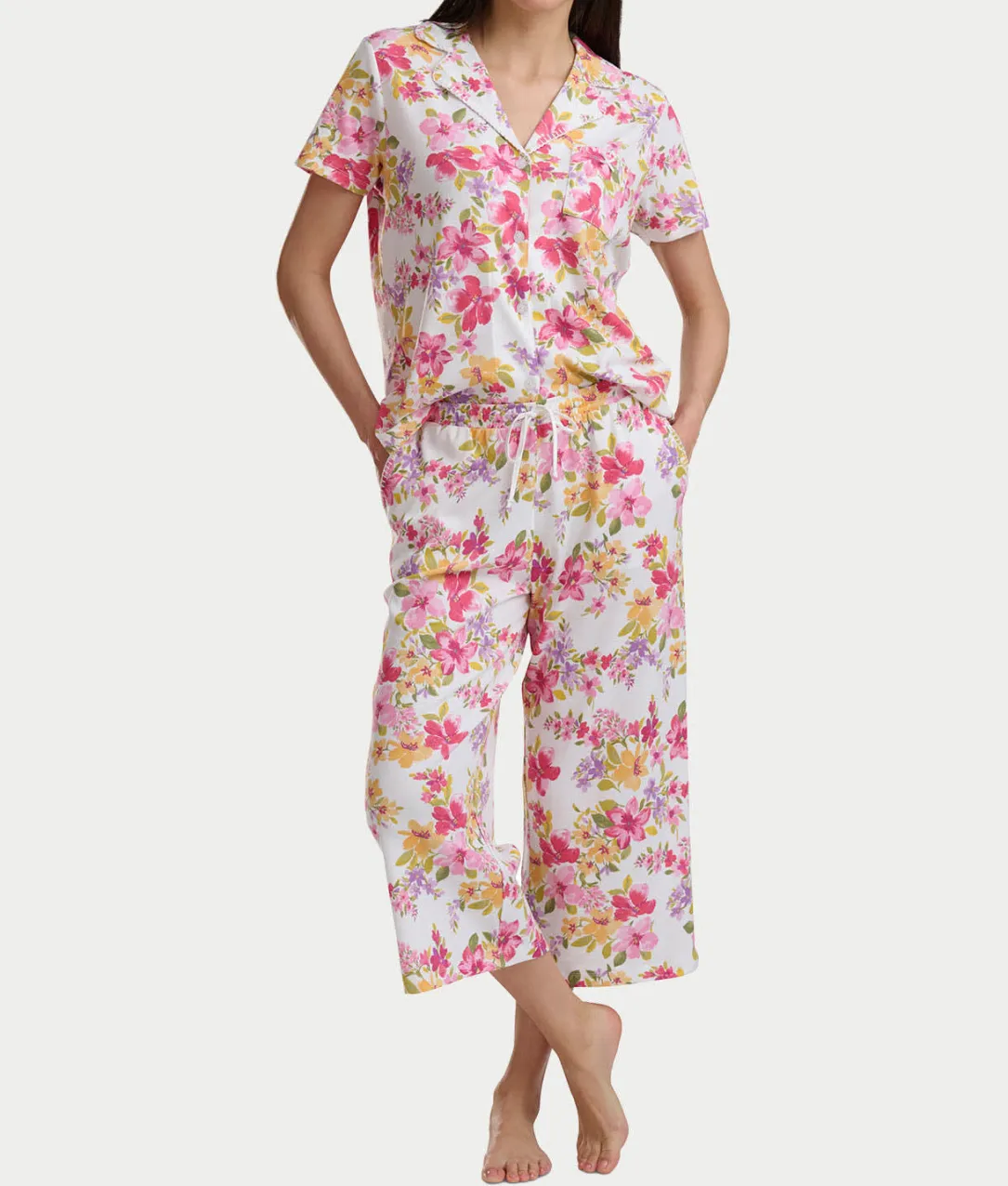 Notch Collar Knit Capri Pajama Set