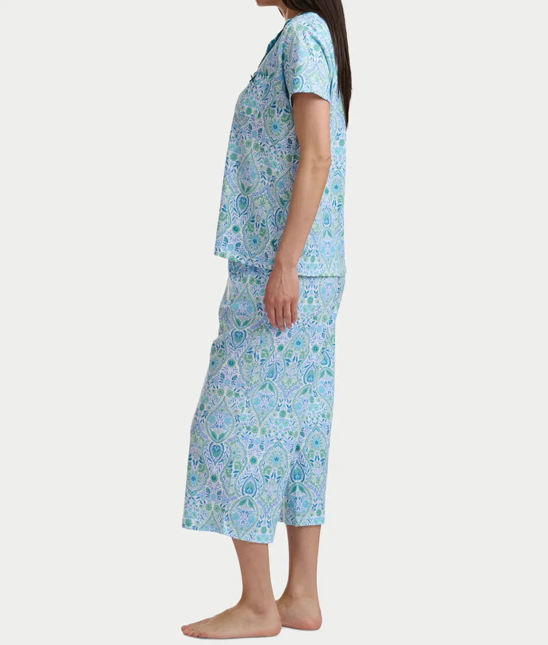 Notch Collar Knit Capri Pajama Set