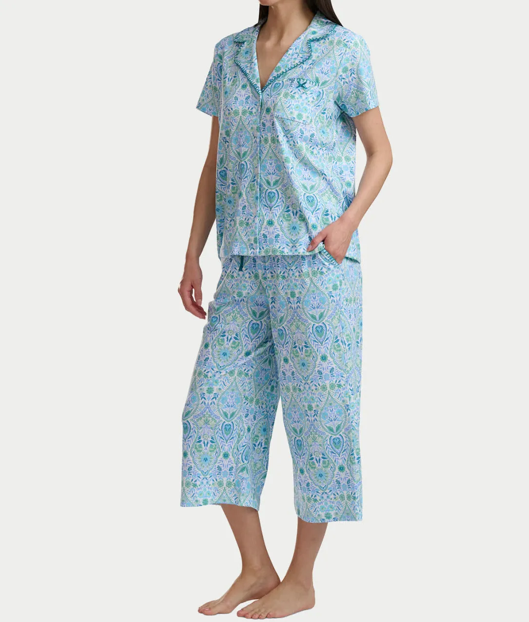 Notch Collar Knit Capri Pajama Set