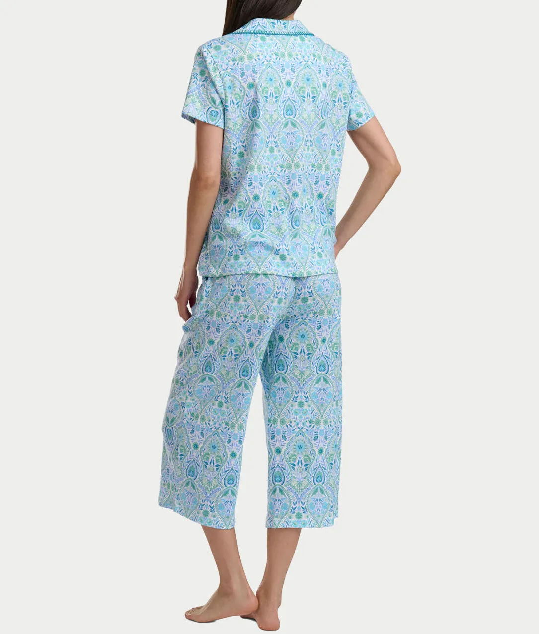 Notch Collar Knit Capri Pajama Set