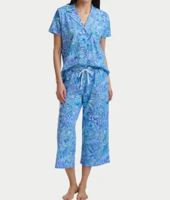 Notch Collar Knit Capri Pajama Set
