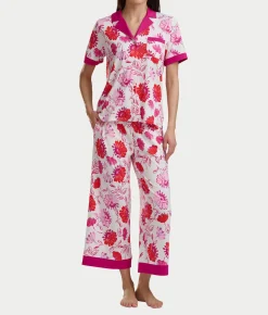 Notch Collar Knit Cropped Pajama Set