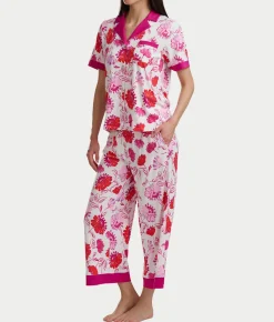 Notch Collar Knit Cropped Pajama Set