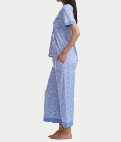 Notch Collar Knit Cropped Pajama Set