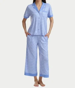Notch Collar Knit Cropped Pajama Set