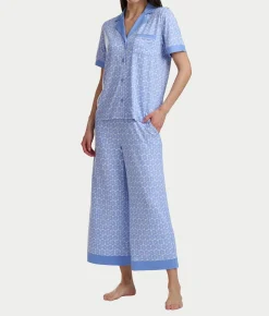 Notch Collar Knit Cropped Pajama Set