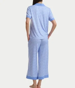 Notch Collar Knit Cropped Pajama Set