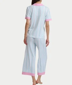 Notch Collar Knit Cropped Pajama Set