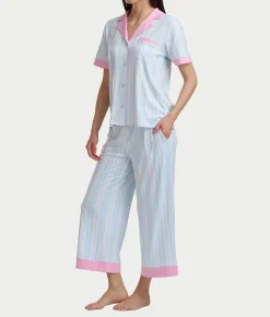 Notch Collar Knit Cropped Pajama Set