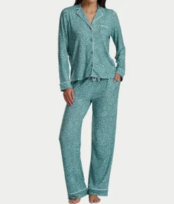 Notch Collar Woven Pajama Set