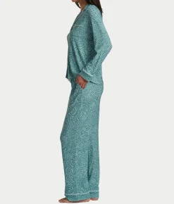 Notch Collar Woven Pajama Set