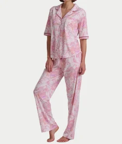 Petite Romantic Fields Notch Collar Pajama Set with Lace