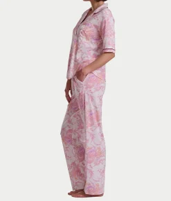 Petite Romantic Fields Notch Collar Pajama Set with Lace